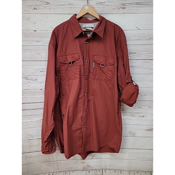 Columbia Shirt Mens‎ Size XLT Red Fishing Long Sleeve Button Up Vented Roll Tab - Picture 1 of 10